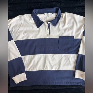 Navy and Cream Striped Button Down Shirt